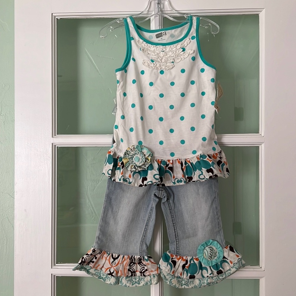 New Redesigned Kids Size 4 T-Shirt and Upcycled Denim Jeans